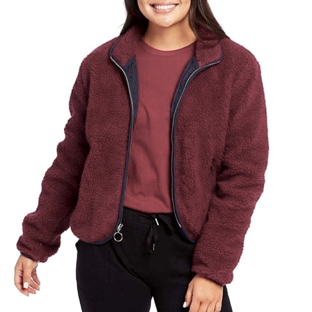 NWT Ivory Ella Sherpa Jacket with contrast piping